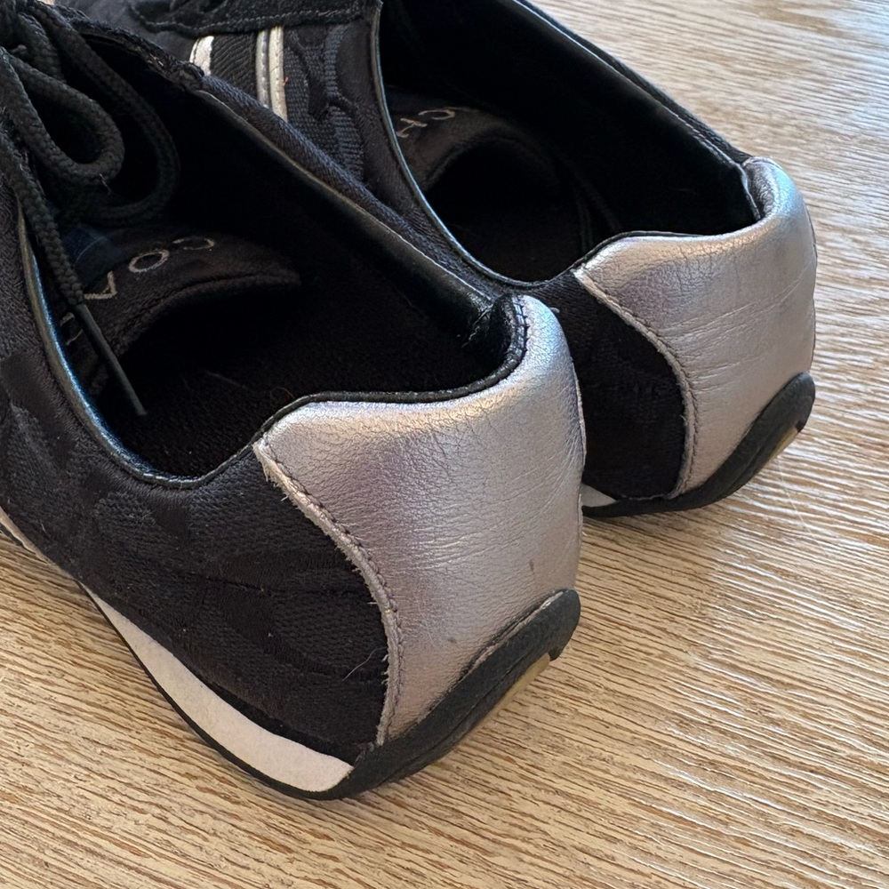 Coach Black Sneakers Branded Silver Strips Suede Accents. - Picture 5 of 7